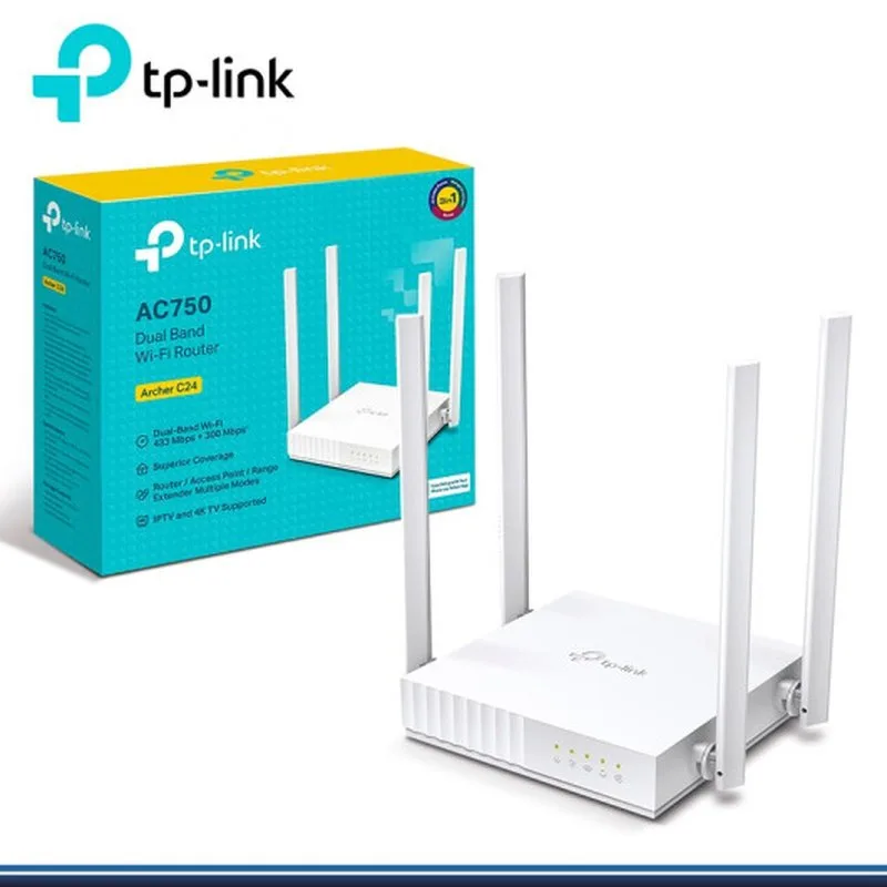 ROUTER TP-LINK ARCHER C24 AC750 DOBLE BANDA-04 PUERTOS LAN 10/100 MBPS