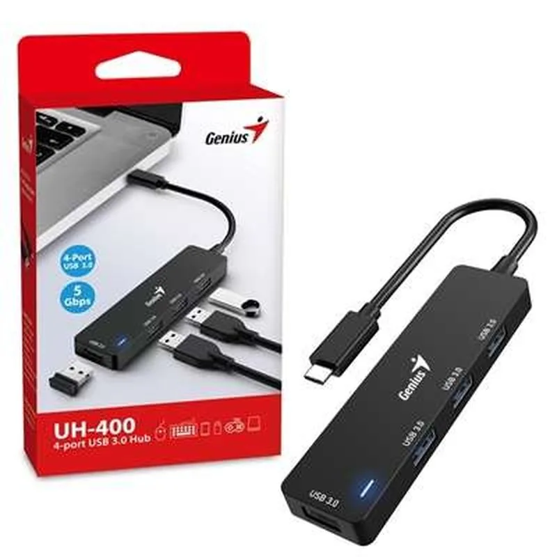 HUB GENIUS UH-400 USB TIPO C A 4 PUERTOS USB 3.0 TIPO A