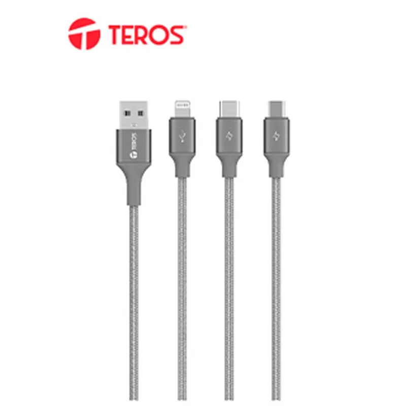 CABLE USB Teros TE-70210W, TIPO A -  C / LIGHTNING / MICRO USB
