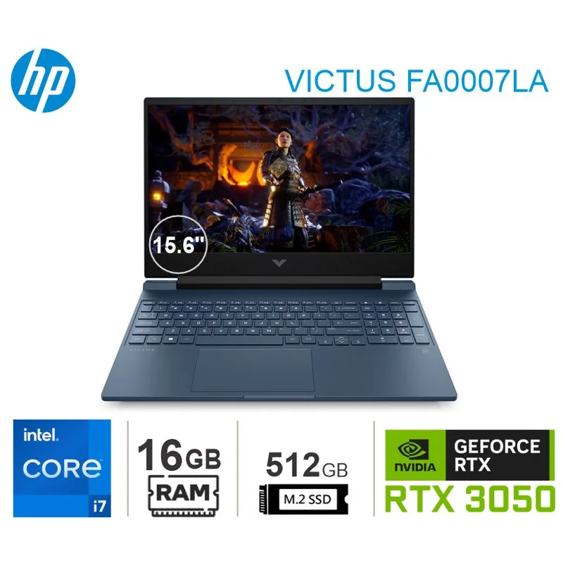 LAPTOP HP VICTUS CORE I7 12650H, 16GB, SSD 512GB, RTX 3050 4GB, 15.6" - 15-FA0007LA