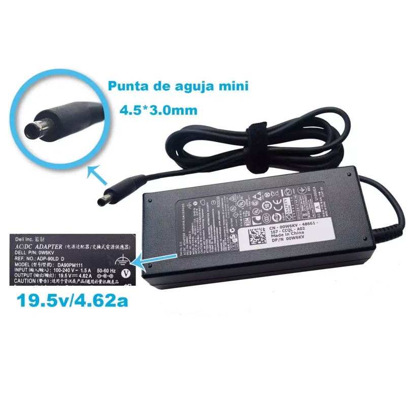 CARGADOR DELL 19.5V 3.34A PLUG 4.5x3.0 MM PUNTA FINA