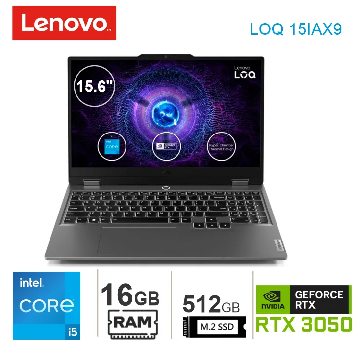 LAPTOP LENOVO LOQ 15IAX9 i5-12450HX, 16 GB, 512GB, 15.6", RTX 3050 6GB