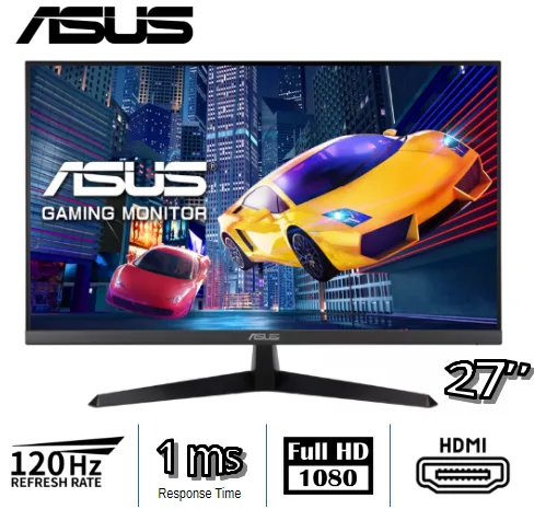 MONITOR ASUS VY279HGR, 27", PLANO,1920x1080, IPS, 120HZ, HDMI/VGA