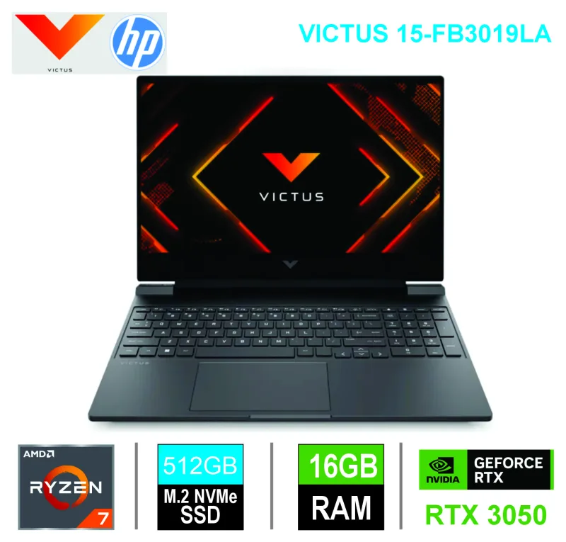 LAPTOP HP VICTUS RYZEN 7 7745H, 16GB, 512GB, RTX 3050 - (15-FB3019LA)