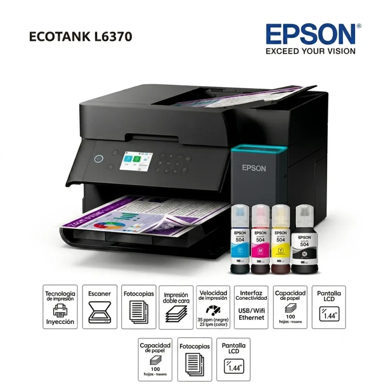 IMPRESORA MULTIFUNCIONAL TINTA EPSON L6370, USB-LAN-WIFI, ADF, DUPLEX