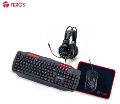 KIT TEROS TE-5014S, TECLADO MULTIMEDIA, MOUSE, AURICULAR Y PAD