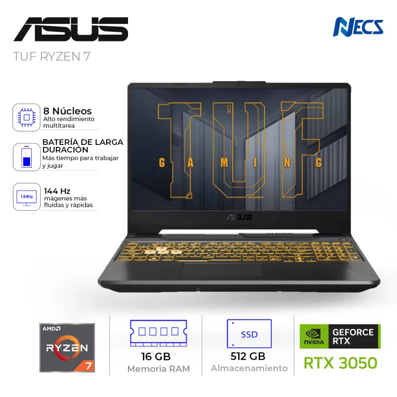 LAPTOP ASUS TUF RYZEN 7 8845HS, 16GB, 512GB SSD, RTX 3050 4GB, 15.6"- (FA506NCG-HN334)