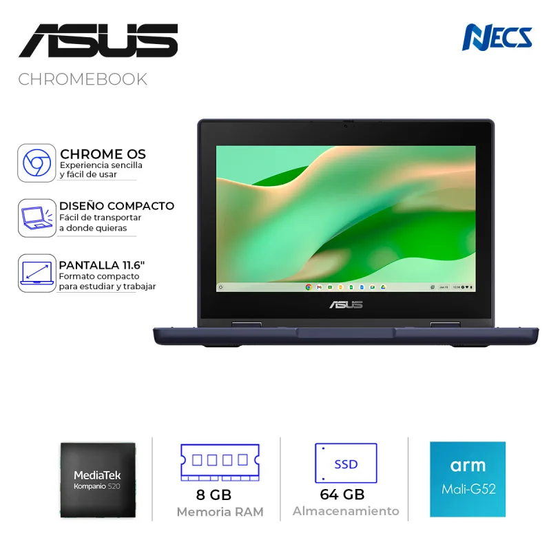 LAPTOP ASUS CHROMEBOOK CZ11, MEDIATEK 520, 8GB, 64GB, 11.6" -CZ1104FM2A-NS0116