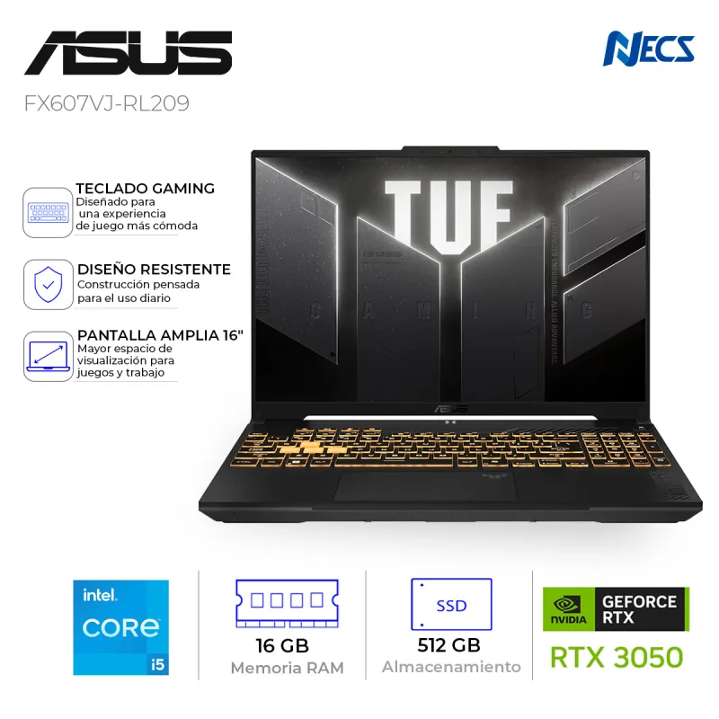 LAPTOP ASUS TUF CORE 5 210H, 16GB, 512GB,16", RTX 3050 6GB-(FX607VJ-RL209)