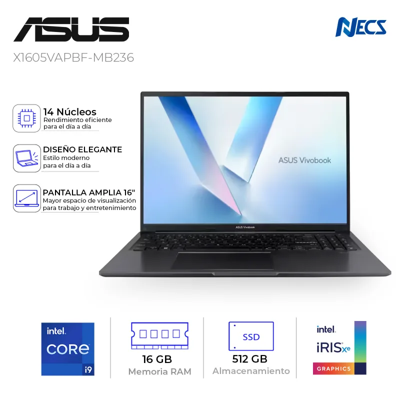 LAPTOP ASUS CORE 9 270H, 16GB, 512GB, 16"- (X1605VAPBF-MB236)