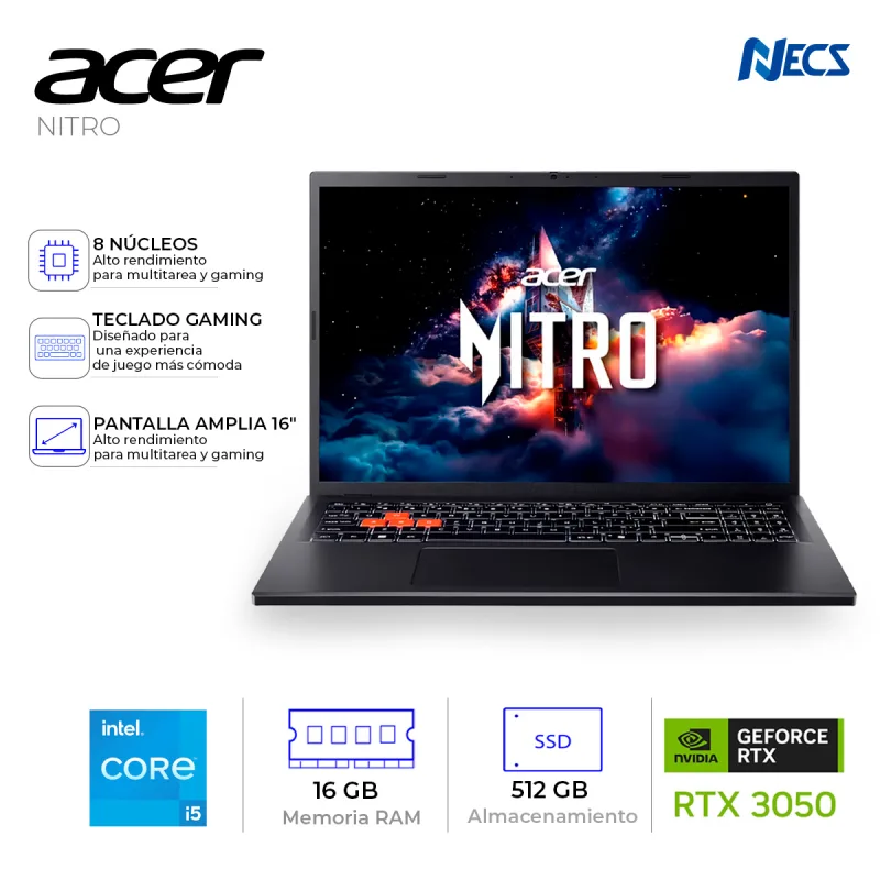 LAPTOP ACER NITRO CORE I5 13420H, 16GB, 512GB, RTX 3050 6GB, 16"