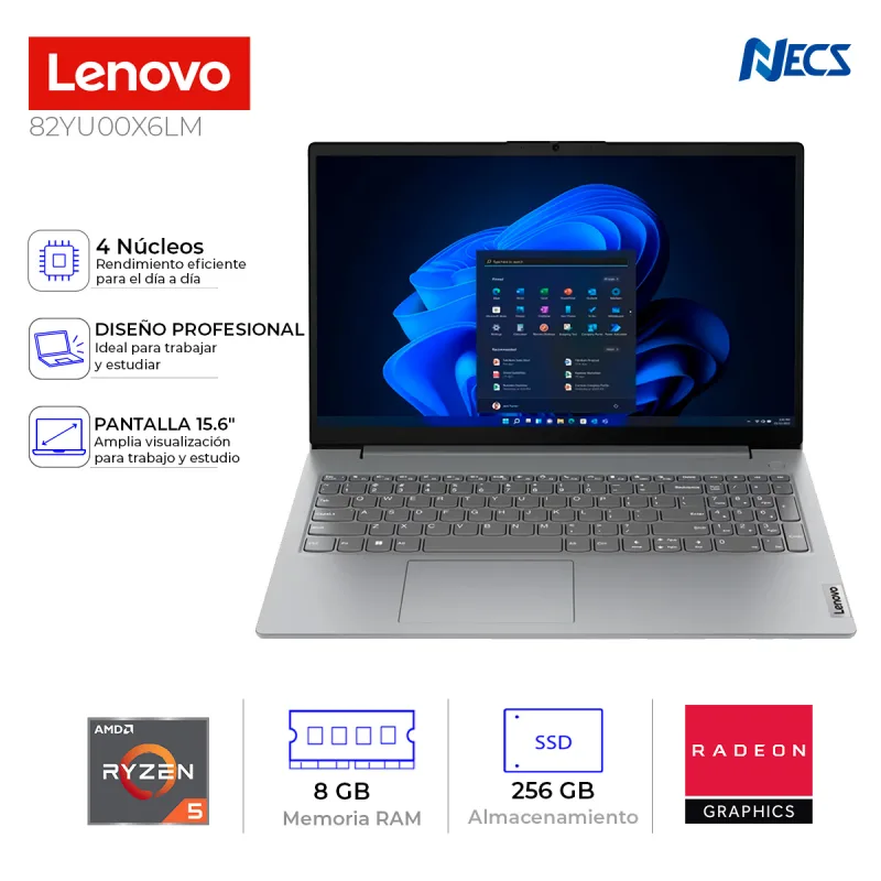 LAPTOP LENOVO RYZEN 5 7520U, 8GB, 256GB, 15.6"- V15 G4 AMN (82YU00X6LM)