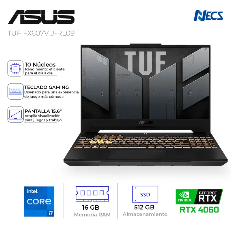 LAPTOP ASUS TUF CORE I7 13620H, 16GB, 512 GB, RTX 4050 6GB, 15.6"- FX607VU-RL091