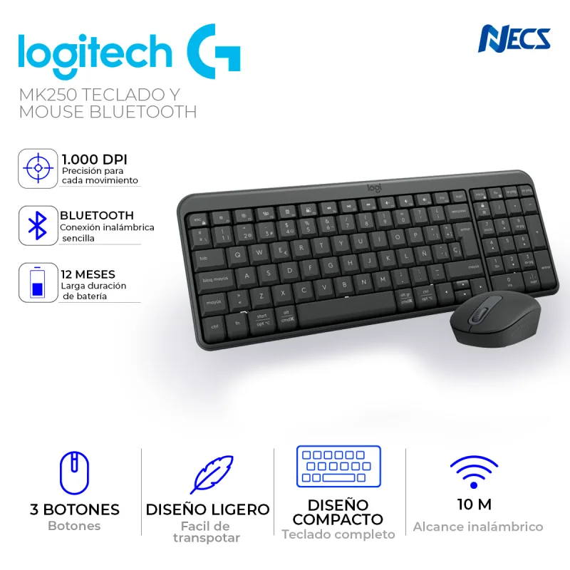 KIT LOGITECH MK250 TECLADO Y MOUSE BLUETOOTH
