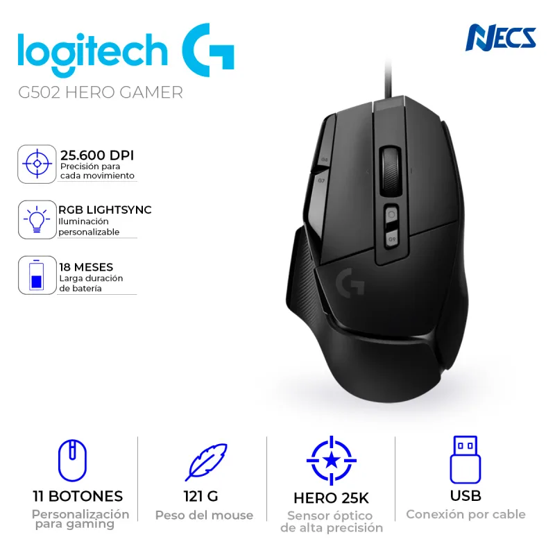 MOUSE LOGITECH G502 HERO GAMER 25K DPI