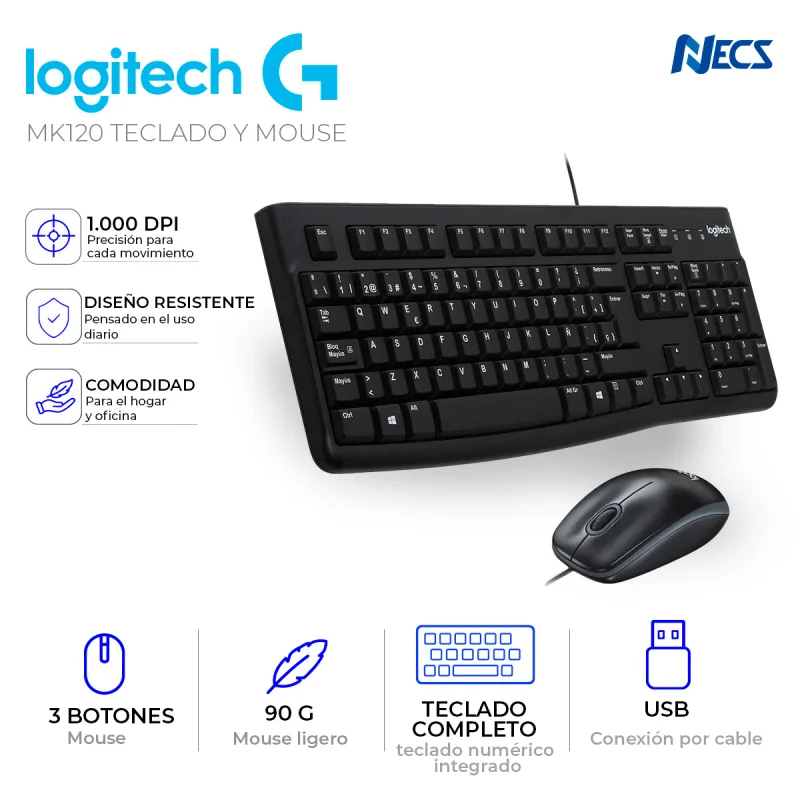 KIT LOGITECH MK120 TECLADO Y MOUSE
