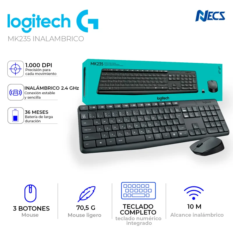 KIT LOGITECH MK235 INALAMBRICO TECLADO MULTIMEDIA Y MOUSE