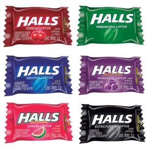 HALLS ROJO AZUL NEGRO MORADO ROSADO SURTIDO 3G