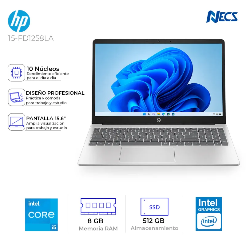 LAPTOP HP CORE 5 120U, 8GB DDR4, 512 GB SSD, 15.6"- (15-FD1258LA)