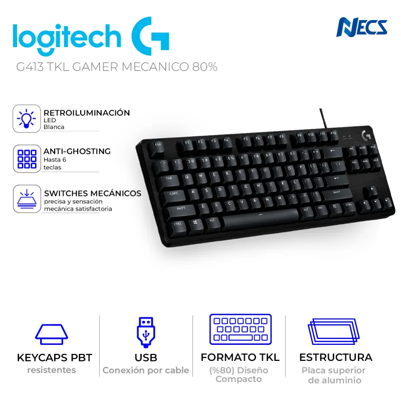 TECLADO LOGITECH G413 TKL GAMER MECANICO 80%