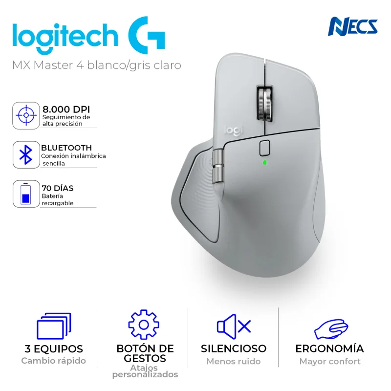 MOUSE LOGITECH MX MASTER 4 BLANCO, INALÁMBRICO BLUETOOTH / LOGI BOLT