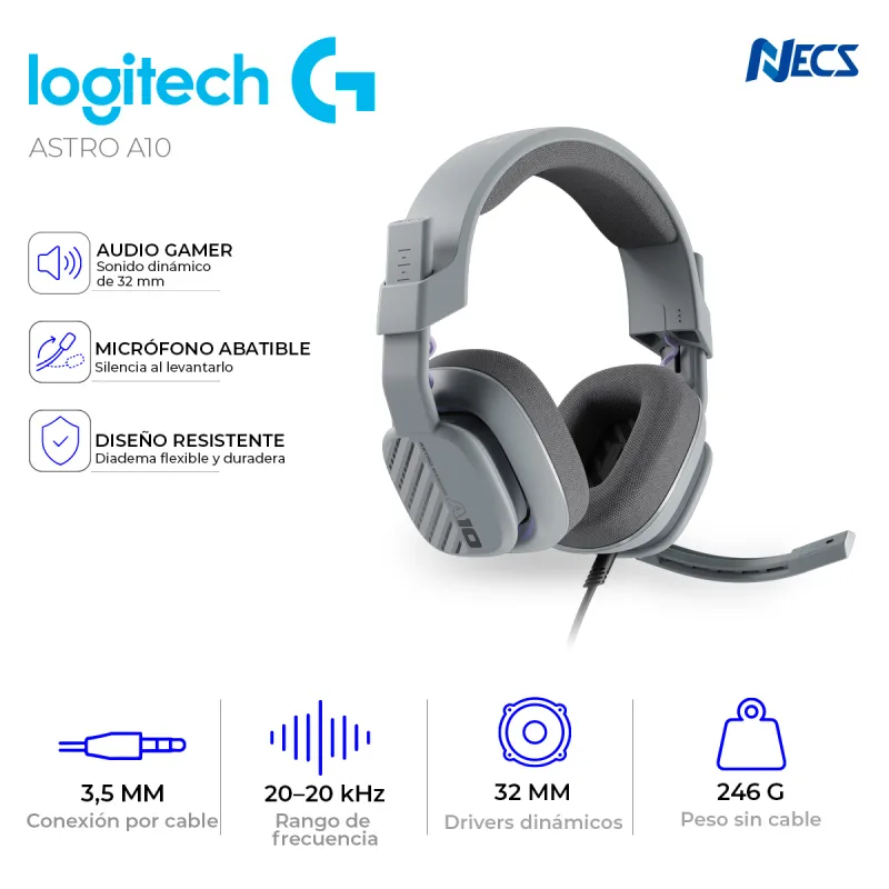 AURICULAR LOGITECH ASTRO A10, GAMER, MICROFONO, CABLE JACK 3.5MM