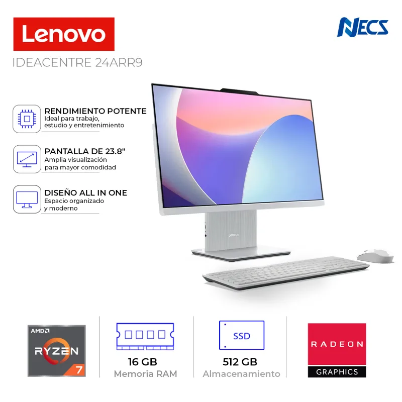 COMPUTADORA ALL IN ONE LENOVO IDEACENTRE 24ARR9, RYZEN 7 7335HS, 16GB, SSD 512GB, 23.8"