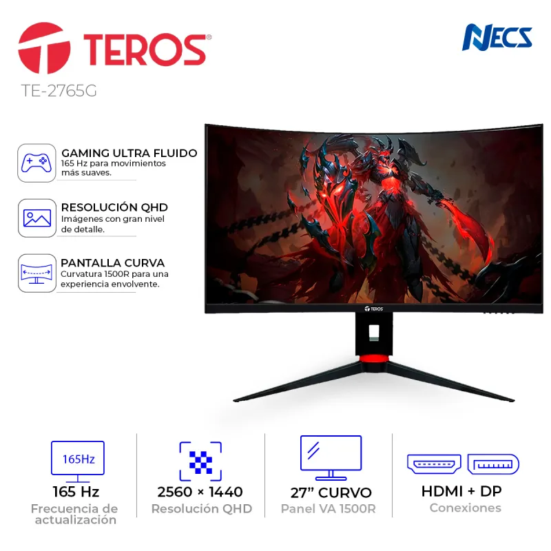 MONITOR TEROS TE-2765G GAMER-27", CURVO, 2560x1440-HDMI/DP/1MS-180HZ