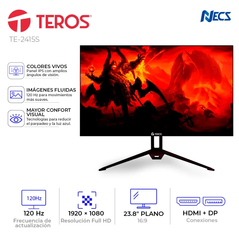 MONITOR TEROS TE-2415S, PLANO, 23.8 PULG, 1920x1080, 120HZ