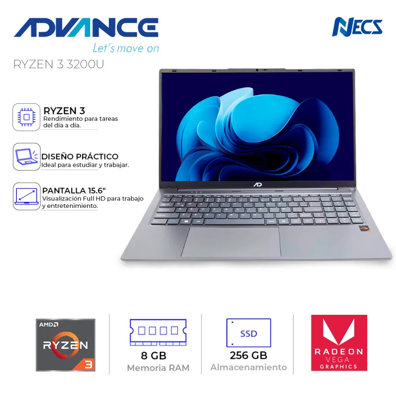 LAPTOP ADVANCE RYZEN 3 3200U, 8GB RAM, 256 GB SSD,15.6", NV6893