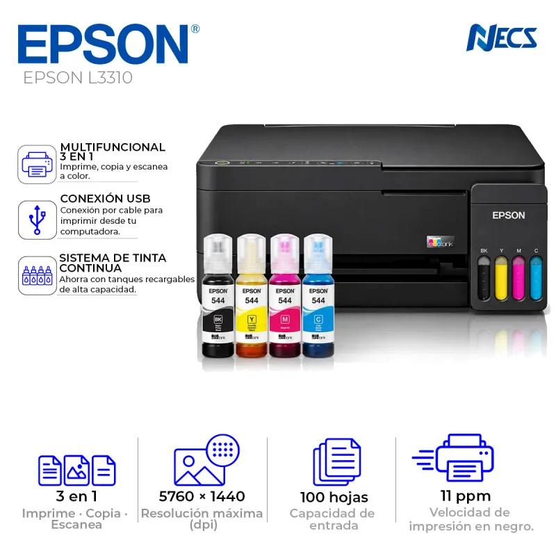 IMPRESORA MULTIFUNCIONAL TINTA EPSON L3310, USB