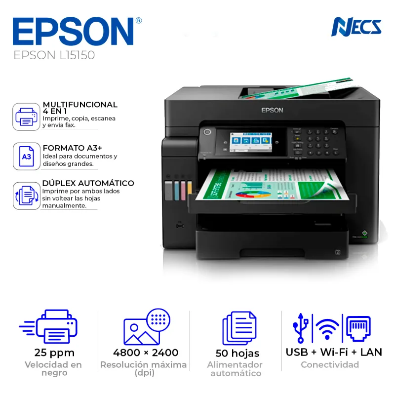 IMPRESORA MULTIFUNCIONAL TINTA EPSON L15150,WIFI-LAN, A3