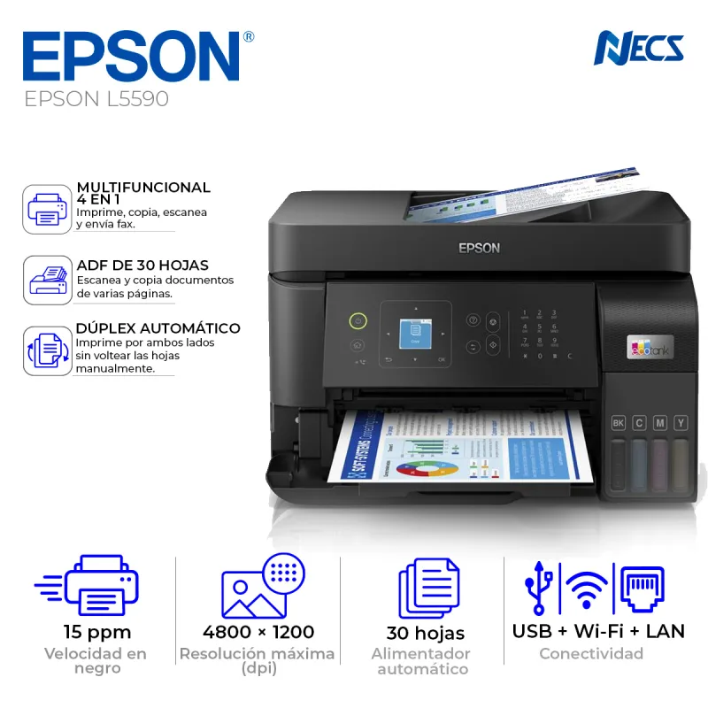 IMPRESORA MULTIFUNCIONAL TINTA EPSON L5590, USB-WIFI-LAN-ADF